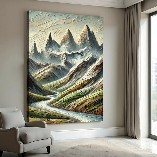 Highland River Path – Abstract Mountain Landscape Wall Art II
