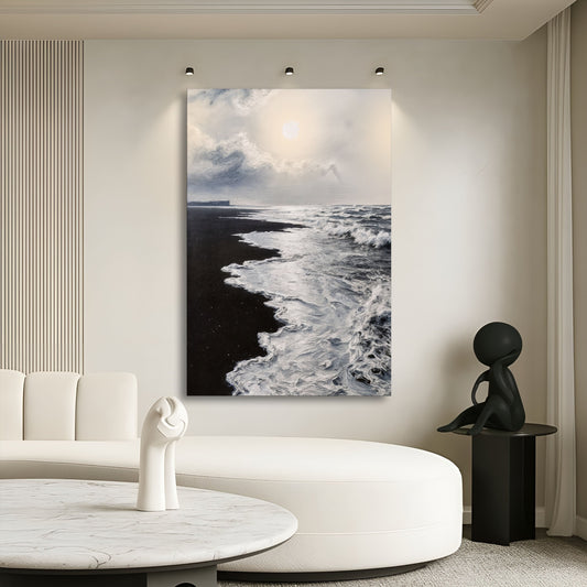 Black & White Waves, Coastal Canvas Wall Art, Modern Ocean Decor