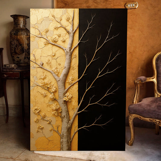 Golden Eclipse – Modern Dual‑Tone Tree Wall Art