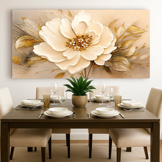 Golden Petal Harmony – Minimalist Floral Wall Art