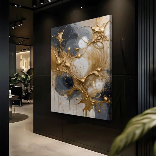 Gilded Currents, Abstract Canvas Wall Art, Modern Luxury Home Decor