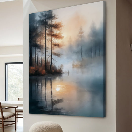 Morning Mist Reflections, Lake Canvas Wall Art, Serene Nature Home Decor