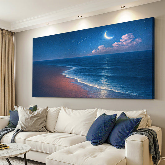 Beach Shoreline Coastal Wall Art V – Moonlit Ocean Seascape