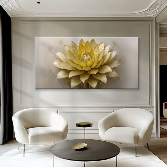 Golden Lotus Bloom, Lotus Canvas Wall Art, Elegant Modern Botanical Decor