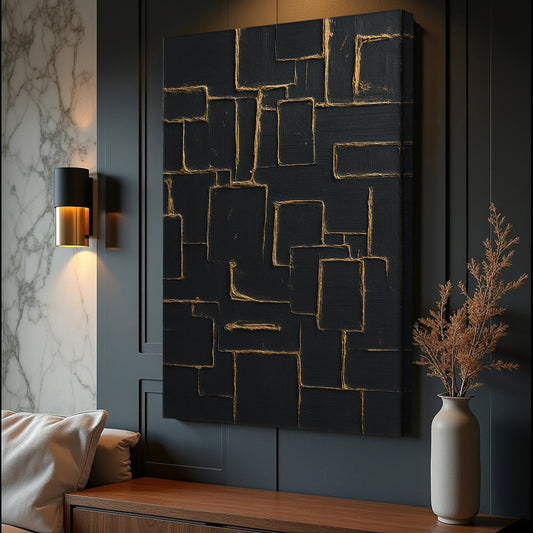 Midnight Geometry, Abstract Canvas Wall Art, Modern Luxury Home Decor