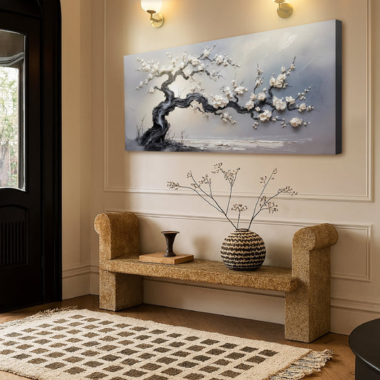 White Blossom Serenity – Textured Modern Tree Wall Art