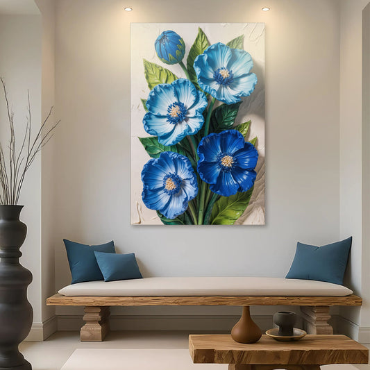 Blue Blossom Bouquet, Floral Canvas Wall Art, Botanical Home Decor