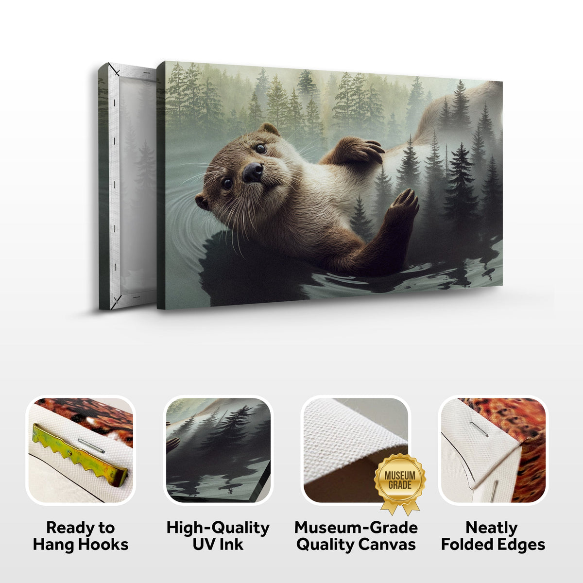 Forest Reflections, Otter Canvas Wall Art, Rustic Woodland Nature Decor