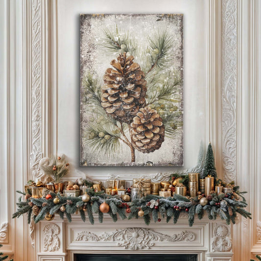 Winter Pine & Pinecones, Pine Cone Canvas Wall Art, Rustic Winter Decor