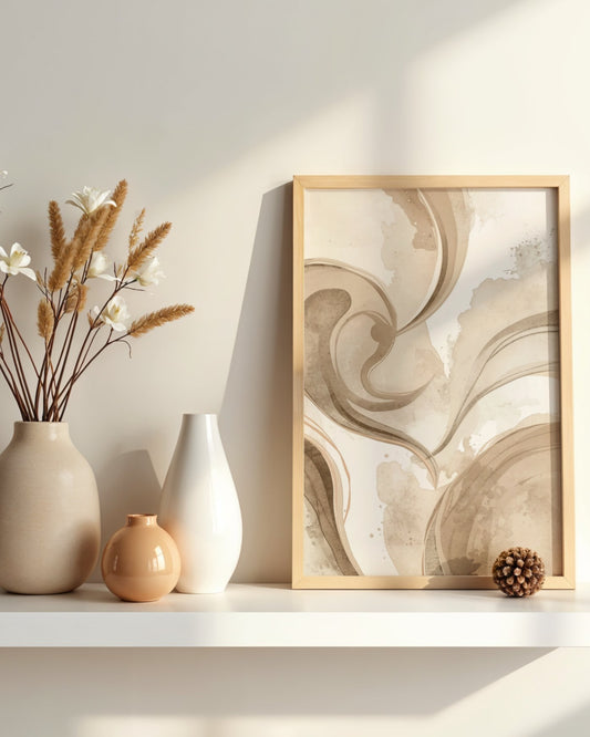 Amber Haze — Warm Neutral Abstract Flow Wall Art (4:5 Ratio Digital Download)