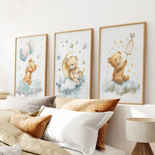 Dreamland Bears – Watercolor Teddy Nursery Wall Art (Set of 3)