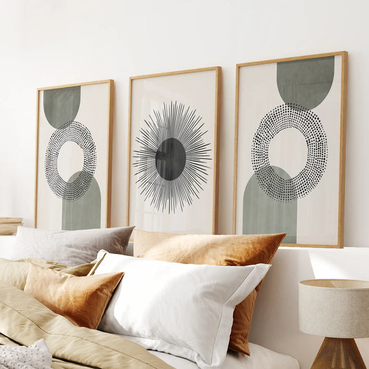 Sage Geometry – Modern Japandi Canvas Set (3 Piece)
