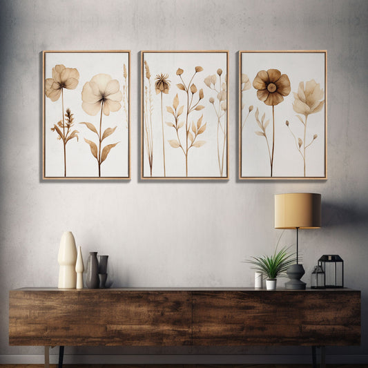 Minimalist Wildflower Botanical Wall Art Set – 3 Piece
