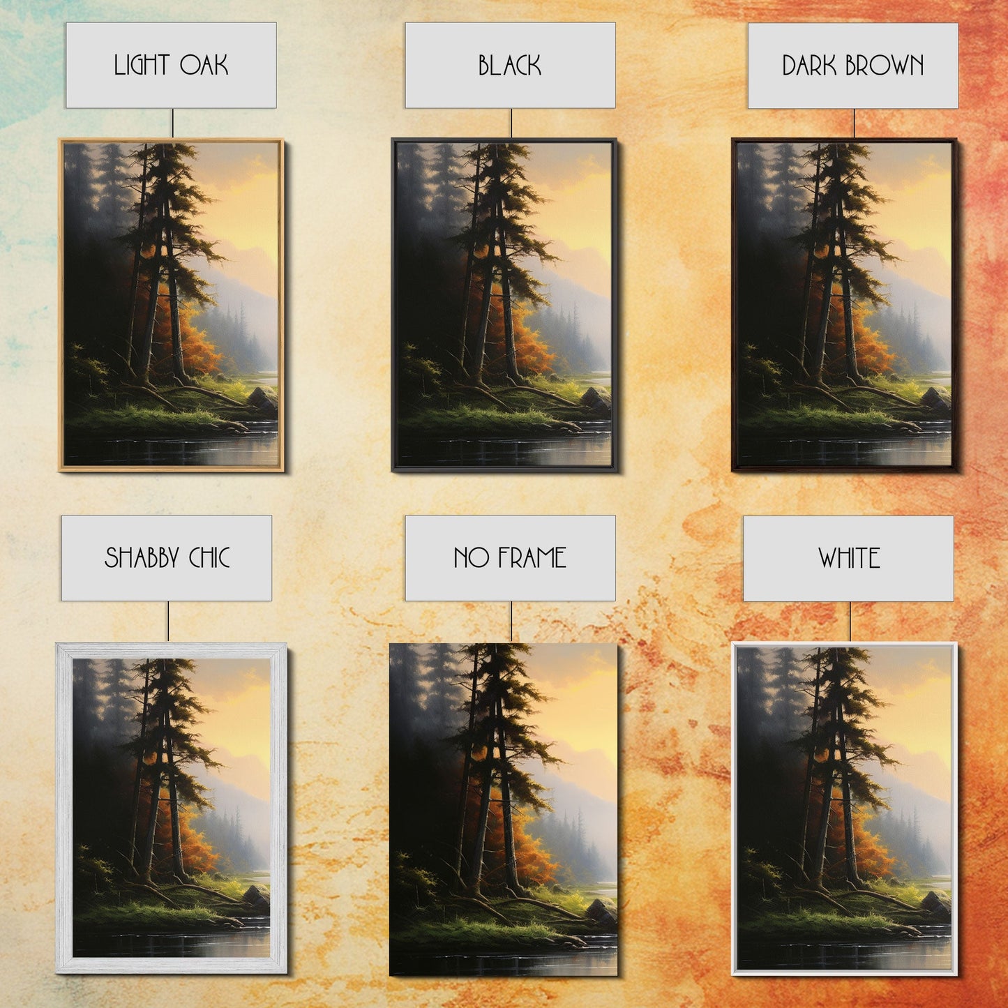 Stillness in the Pines – Sunset Forest Triptych
