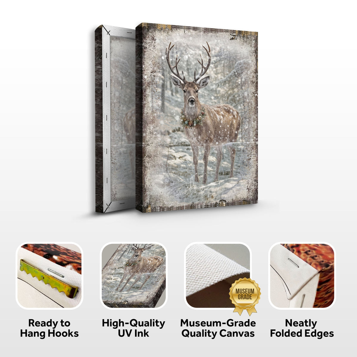 Winter Woodland Majesty, Deer Canvas Wall Art, Rustic Woodland Decor