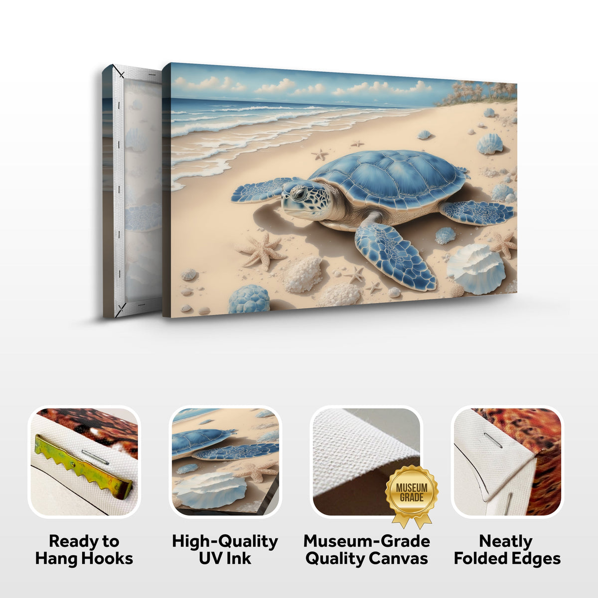 Seaside Wanderer, Sea Turtle Canvas Wall Art, Coastal Beach House Decor