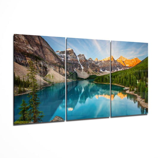 Alpine Reflection Triptych – Mountain Lake Glass Wall Art Set