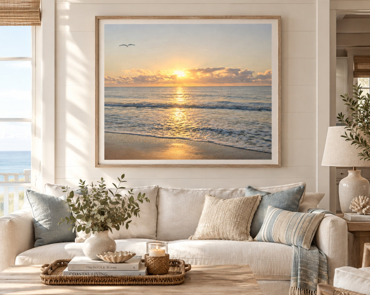 Coastal Horizon Trio – Soft Shoreline Wall Art Set for Calm, Neutral Interiors