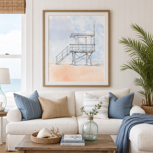 Quiet Watchtower — Coastal Minimalist Landscape Print (4:5 Ratio Digital Download)