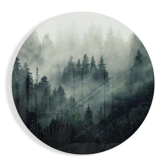 Misty Evergreen Forest – Glass Wall Art