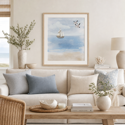 Sailing Into Quiet — Soft Coastal Watercolor Sailboat Wall Art (4:5 Ratio Digital Download)