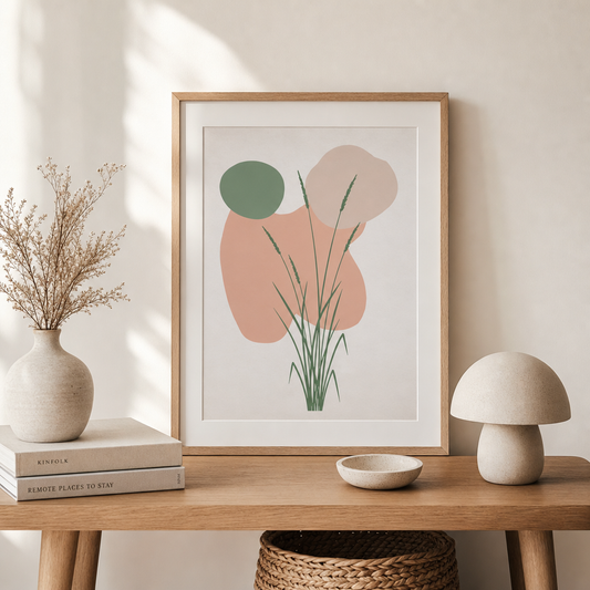 Soft Meadow — Minimal Botanical Abstract Art Print (4:5 Ratio Digital Download)