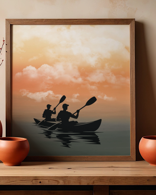 Sunset Passage — Warm Minimalist Kayak Sunset Print (4:5 Ratio Digital Download)