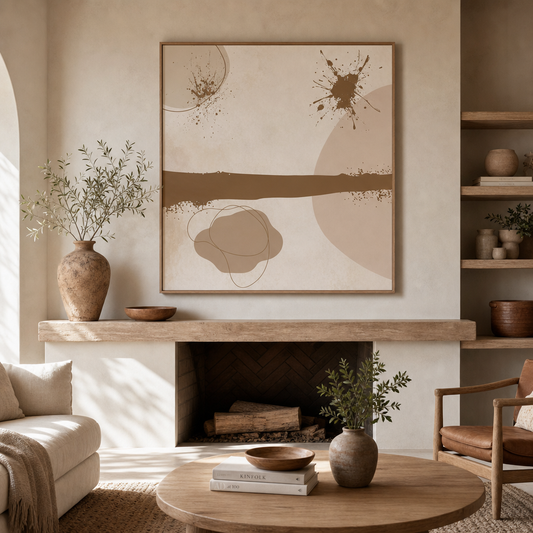 Terracotta Horizon — Warm Neutral Abstract Ink‑Stroke Wall Art (4:5 Ratio Digital Download)
