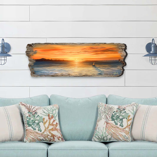 Ocean Sunset Seascape – Handcrafted Wooden Coastal Wall Art