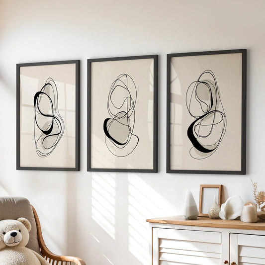 Looped Lines Trio – Minimal Abstract Line Art Set of 3