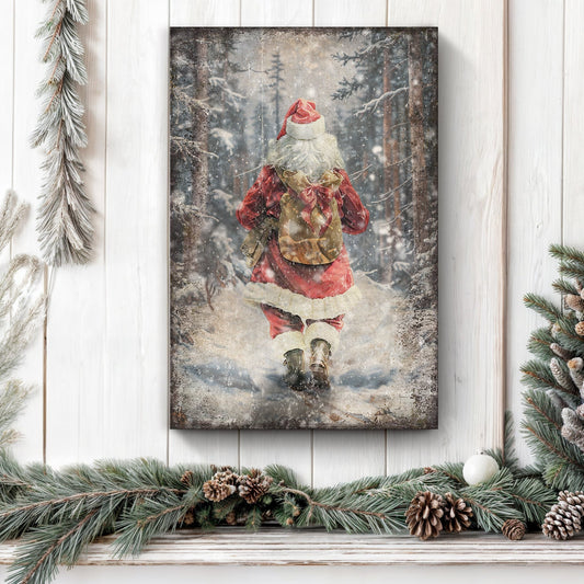 The Road to Christmas, Vintage Santa Canvas Wall Art, Rustic Holiday Decor