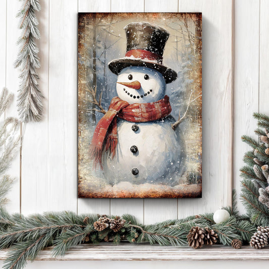 Frosty Hollow Greetings, Snowman Canvas Wall Art, Vintage Christmas Decor