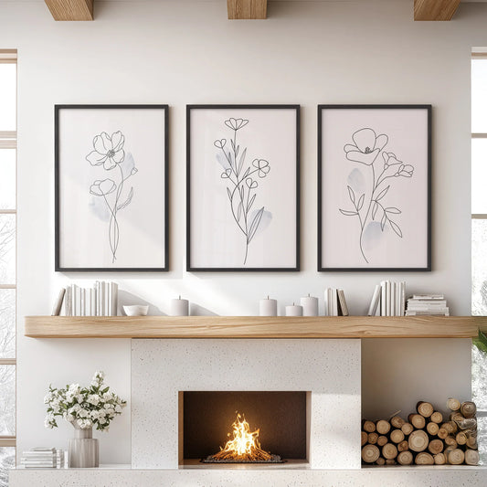 Black and White Botanical Prints – Modern Minimalist Line Art Wall Art