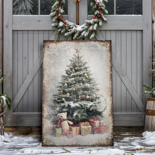 Christmas Morning Wonder, Christmas Tree Canvas Wall Art, Vintage Holiday Decor