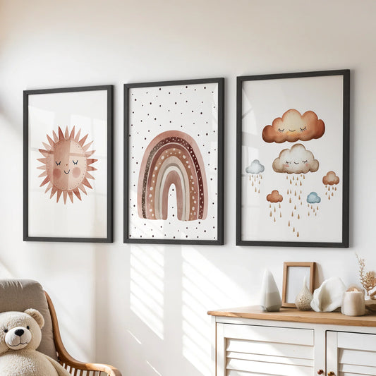 Minimalist Baby Room Wall Art Set of 3 – Earthy Rainbow Theme