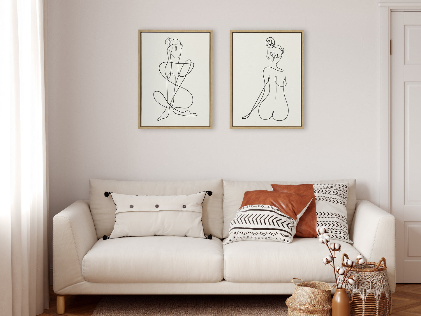 Feminine Lines – Minimalist Black & White Canvas Set by Rachel Lee