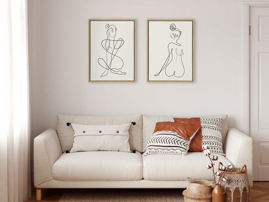 Feminine Lines – Minimalist Black & White Canvas Set by Rachel Lee