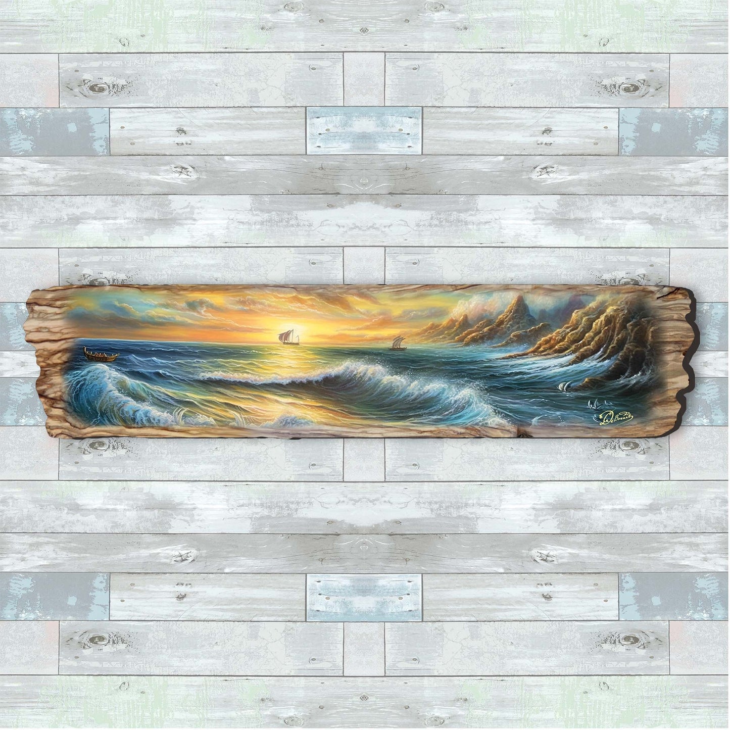Wave Symphony Seascape – Handcrafted Wooden Coastal Wall Art
