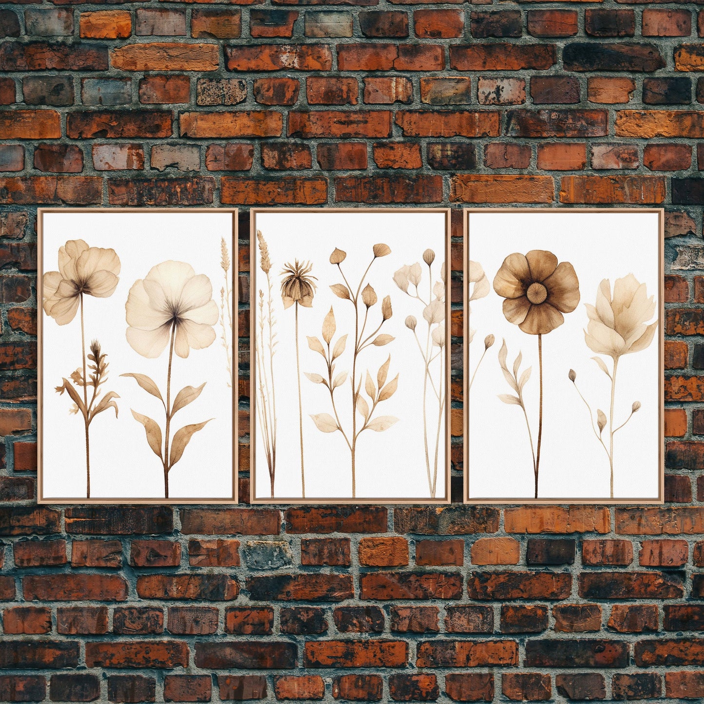 Minimalist Wildflower Botanical Wall Art Set – 3 Piece