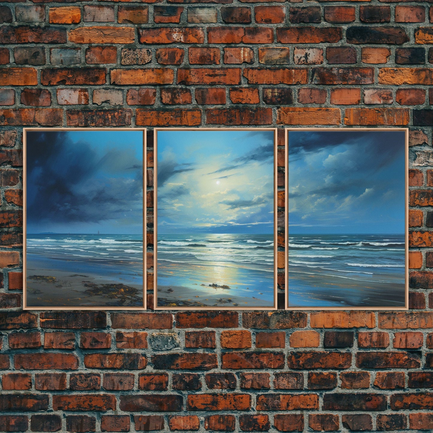 Night Tide Reflections – 3 Piece Framed Canvas Wall Art