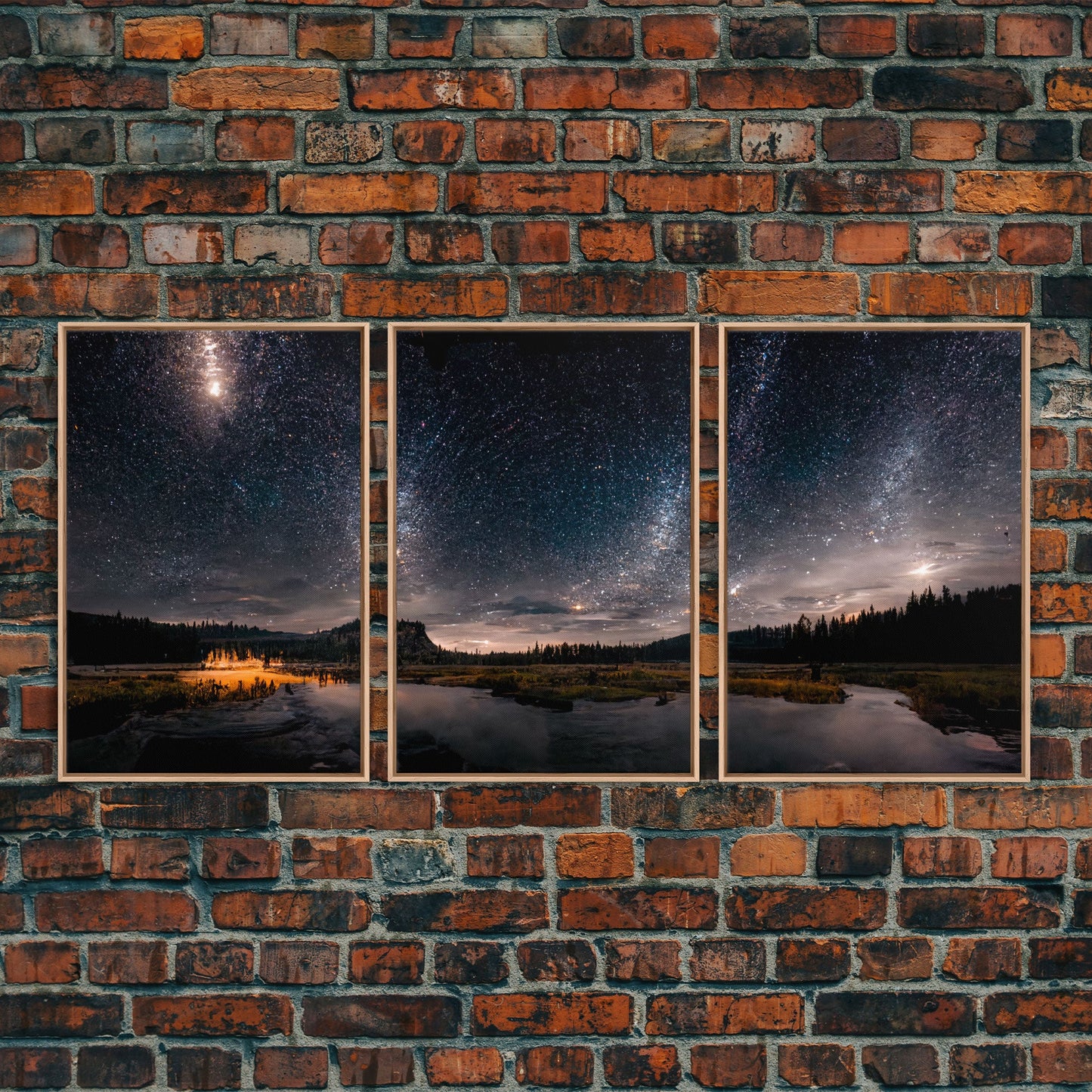 Starry Night Sky Over Montana – 3 Piece Wall Art Set, Travel Photography Canvas, Ready‑to‑Hang Triptych