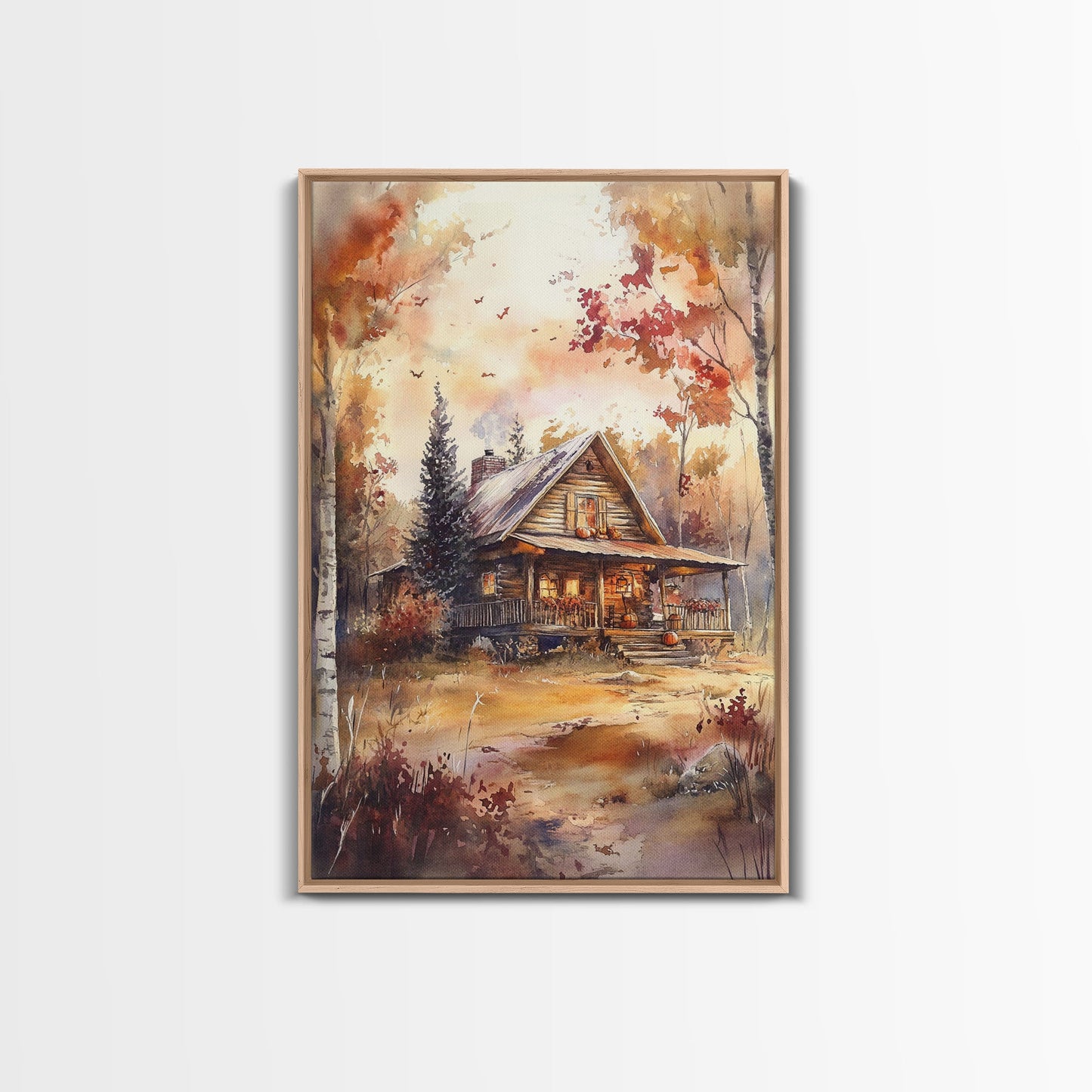 Autumn Cabin Glow – Rustic Woodland Wall Art