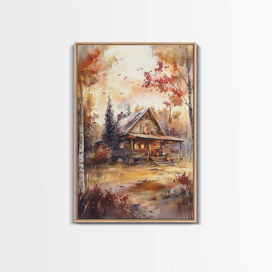 Autumn Cabin Glow – Rustic Woodland Wall Art