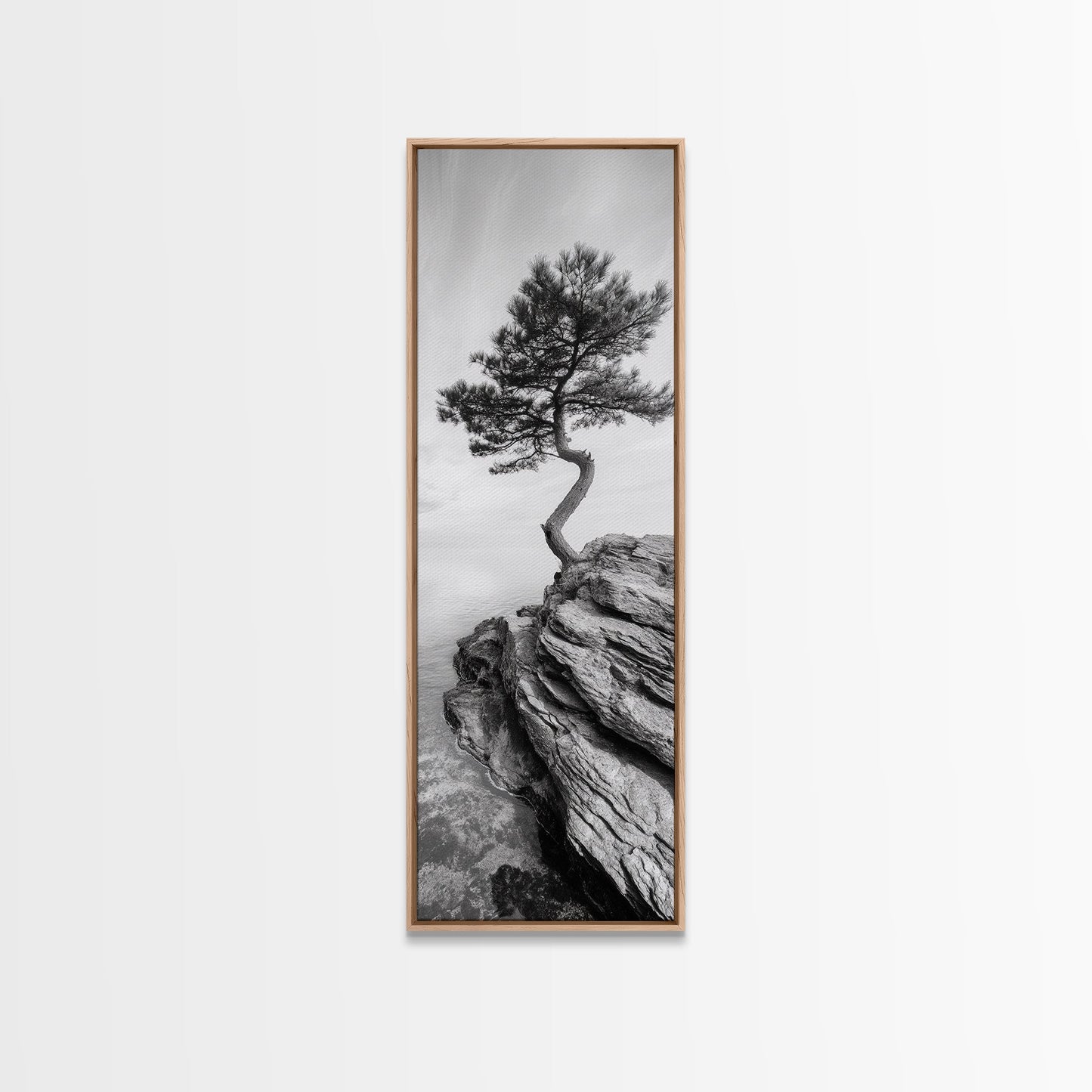 Cliffside Solitude – Black & White Woodland Tree Wall Art