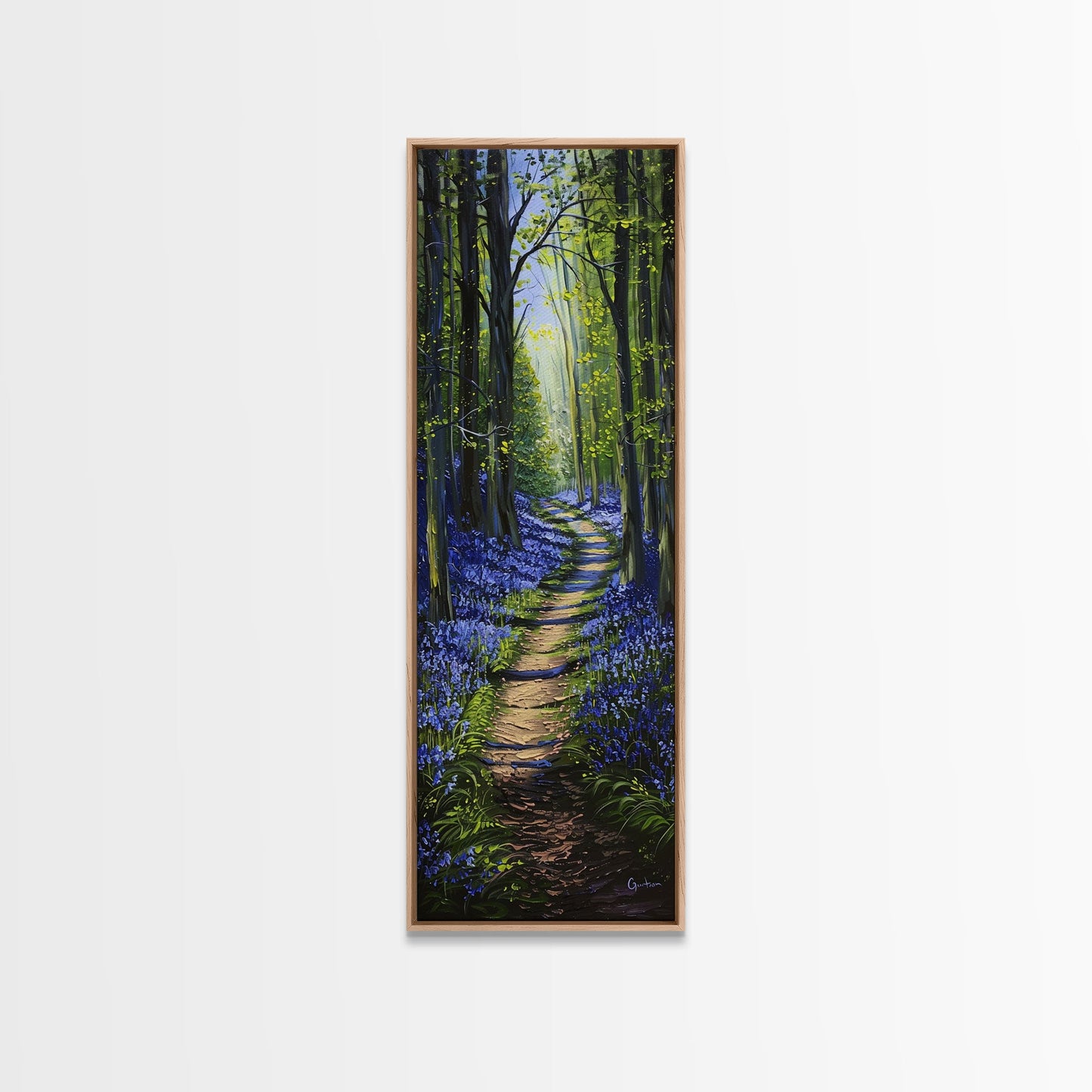 Bluebell Forest Path – Tall Skinny Framed Canvas Wall Art