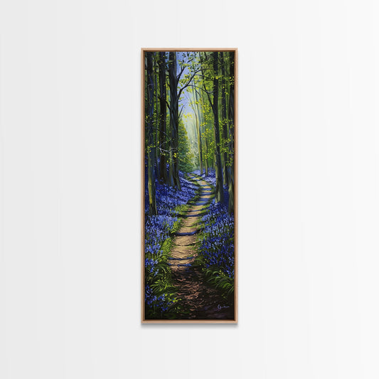 Bluebell Forest Path – Tall Skinny Framed Canvas Wall Art