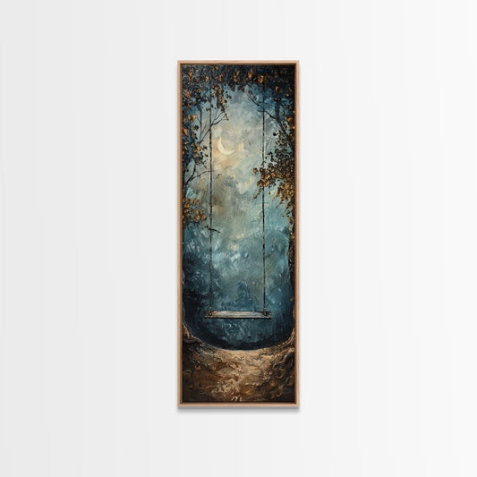 Tree Swing at Midnight – Framed Canvas Wall Art