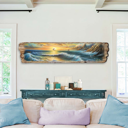 Wave Symphony Seascape – Handcrafted Wooden Coastal Wall Art