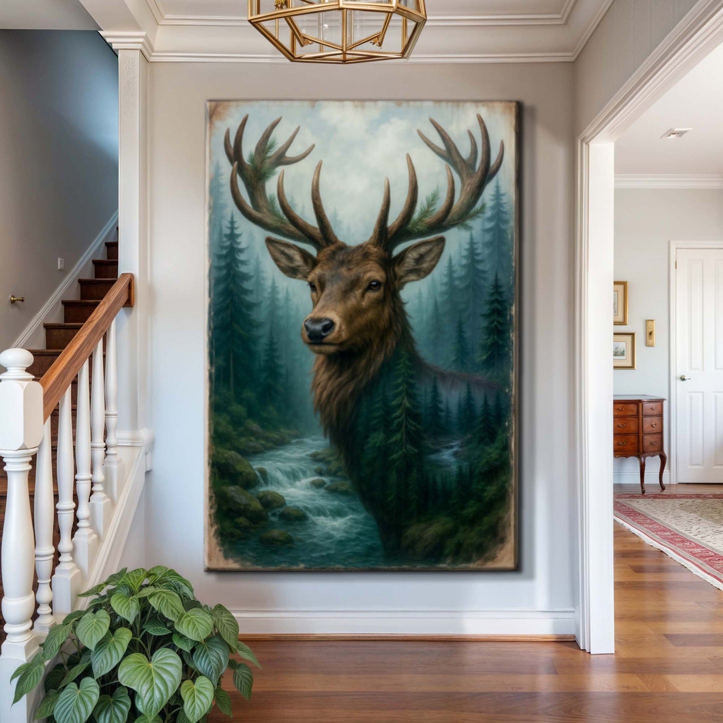 Misty Stag Reverie – Double Exposure Forest Wall Art