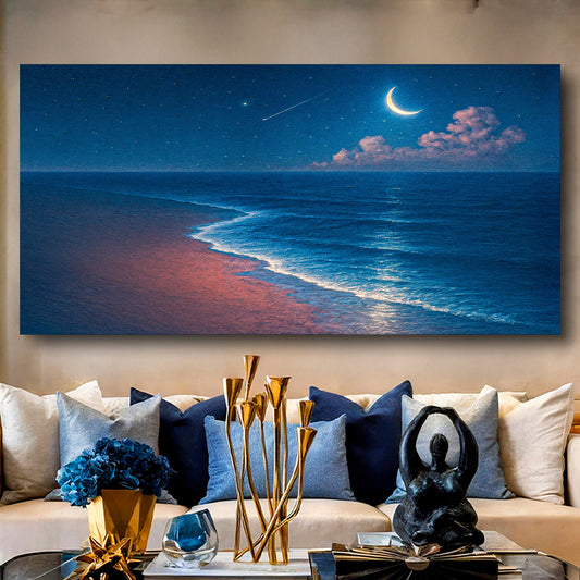 Beach Shoreline Coastal Wall Art V – Moonlit Ocean Seascape